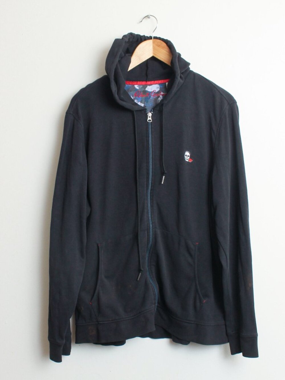 Flawed Robert Graham Full Zip Hoodie Mens Large Black Upcycling DIY